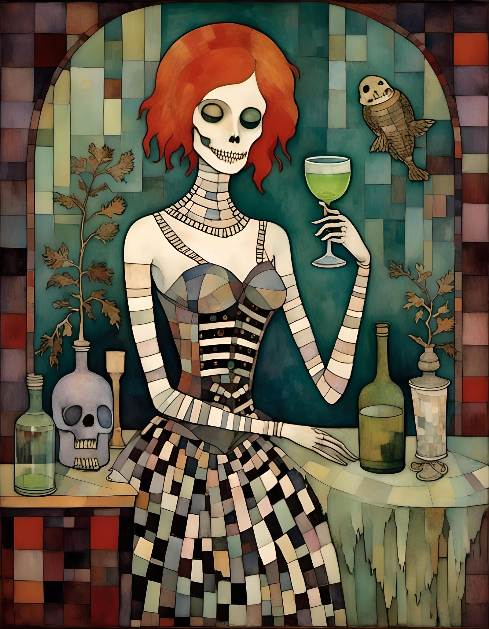 Gothic Girl with Absinthe in Gothic Art Style