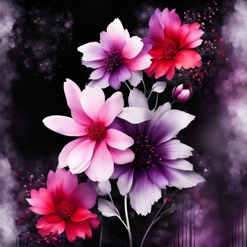 Gothic Romantic Flowers in Surreal Dark Fantasy Style