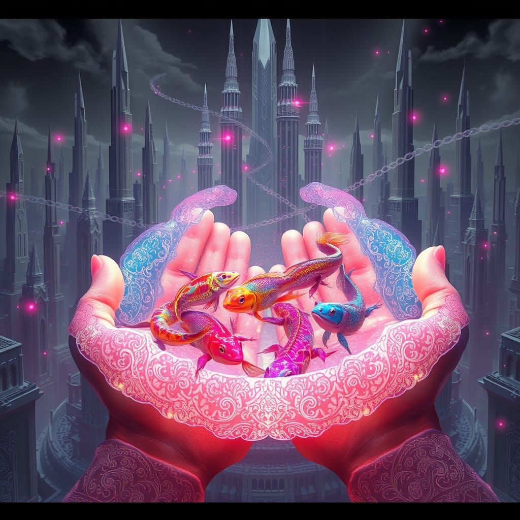 Dreamlike Creatures Amidst Crystal Spires