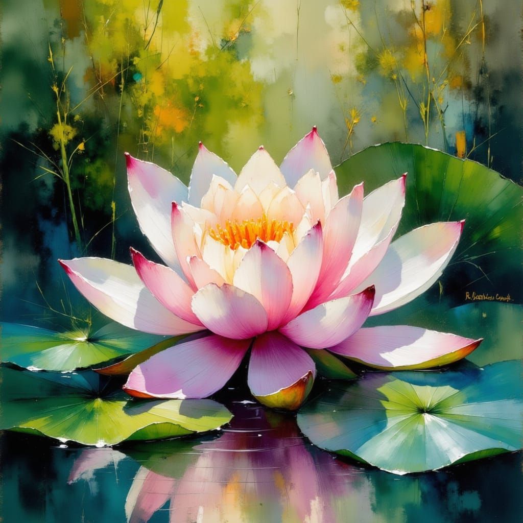 Serene Lotus Bloom in Impressionistic Style