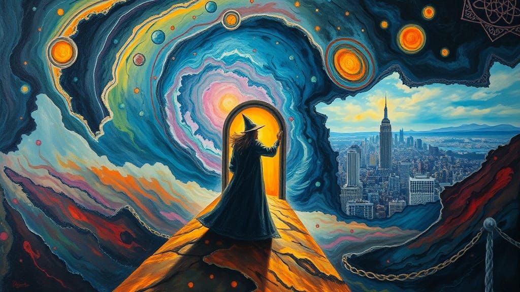 Surreal Wizard in Dreamlike Impasto Landscape