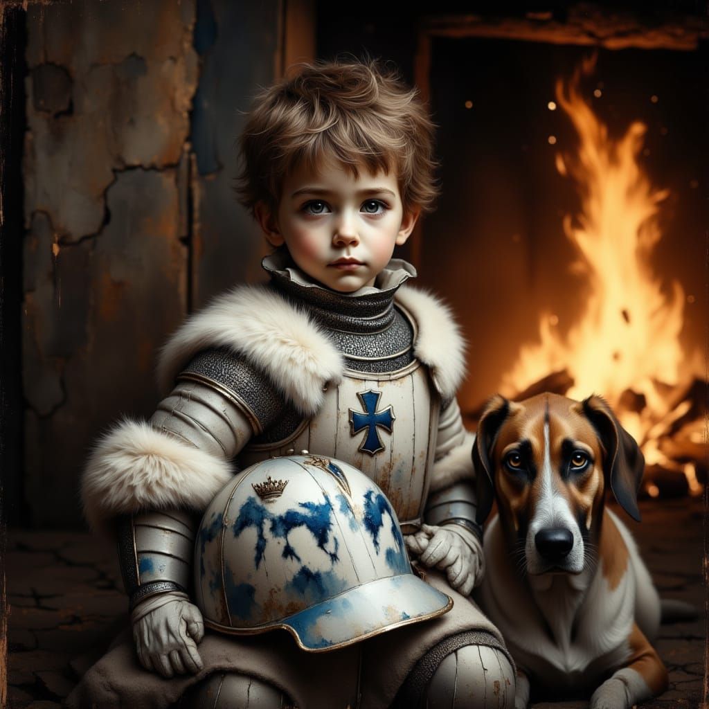 Tudor Boy and Dog Portrait as Professional Photo