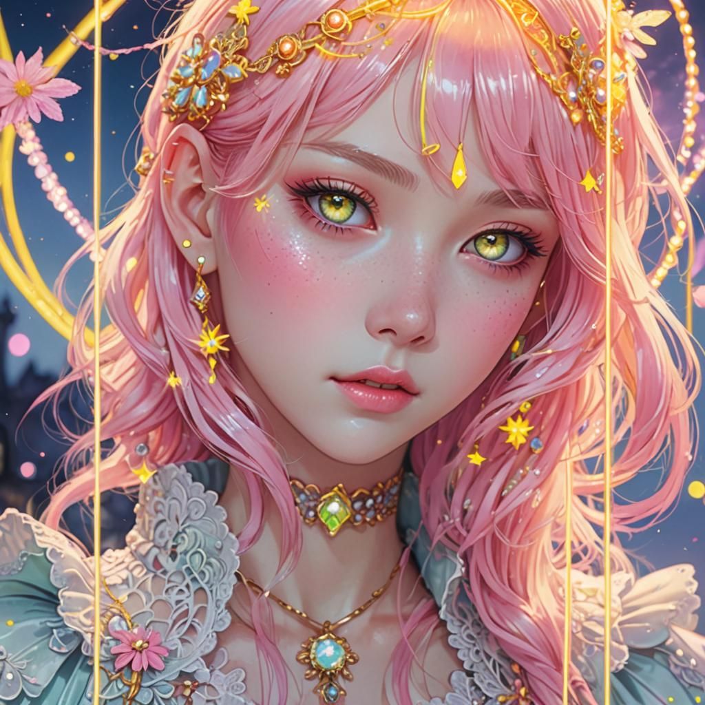 Pastel Anime Girl with Neon Glow and Accessories
