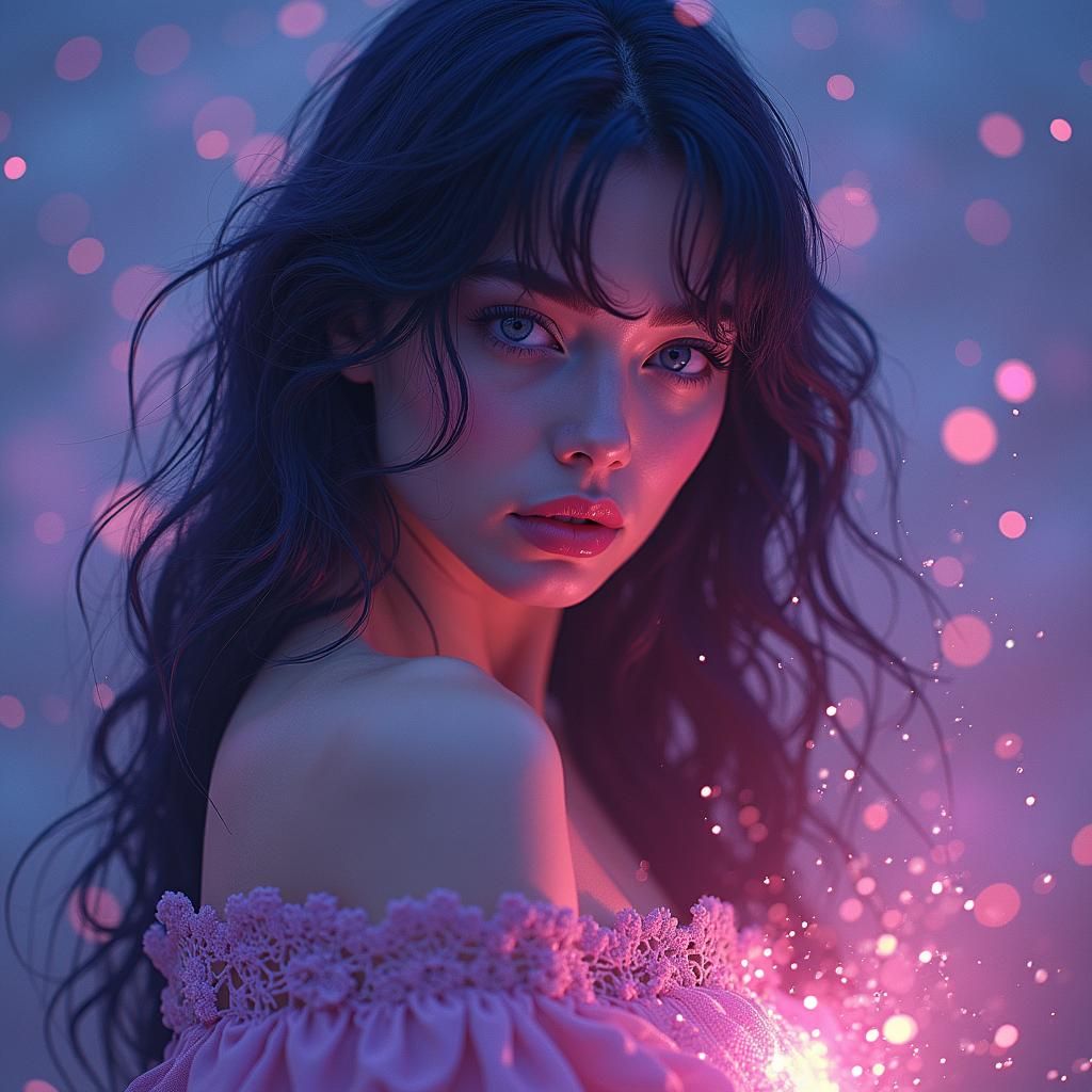 Opalescent Woman in Celestial Art Nouveau Dreamscape