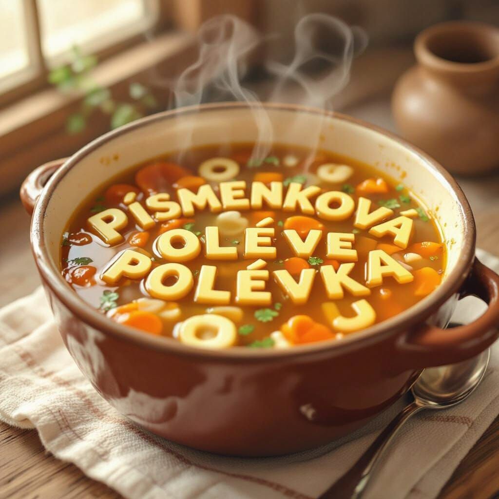 Whimsical Alphabet Soup Bowl with Textual Broth