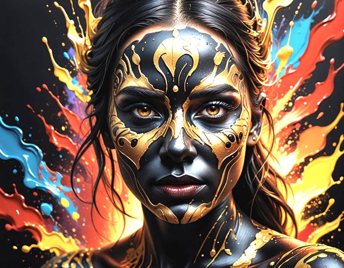 Hyperrealistic Goddess with Elaborate Body Paint Design
