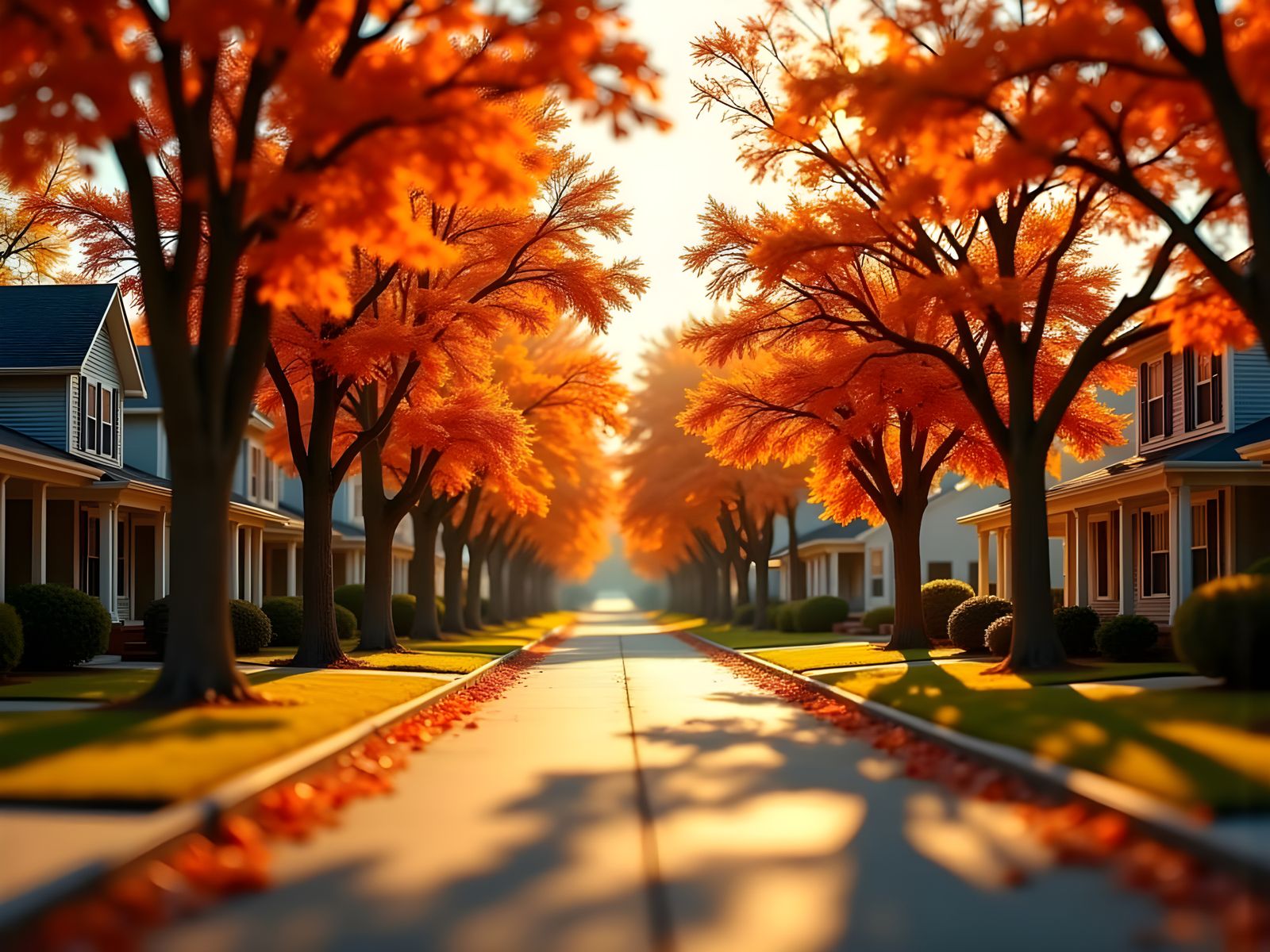 Autumn Suburban Streets in Golden Hour Light