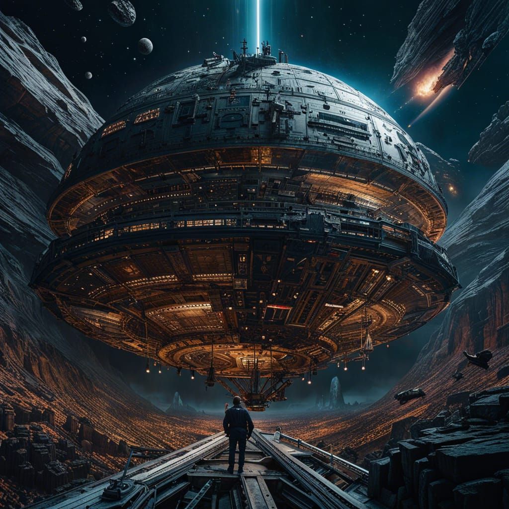 Cyberpunk Space Pirates in Asteroid Battle