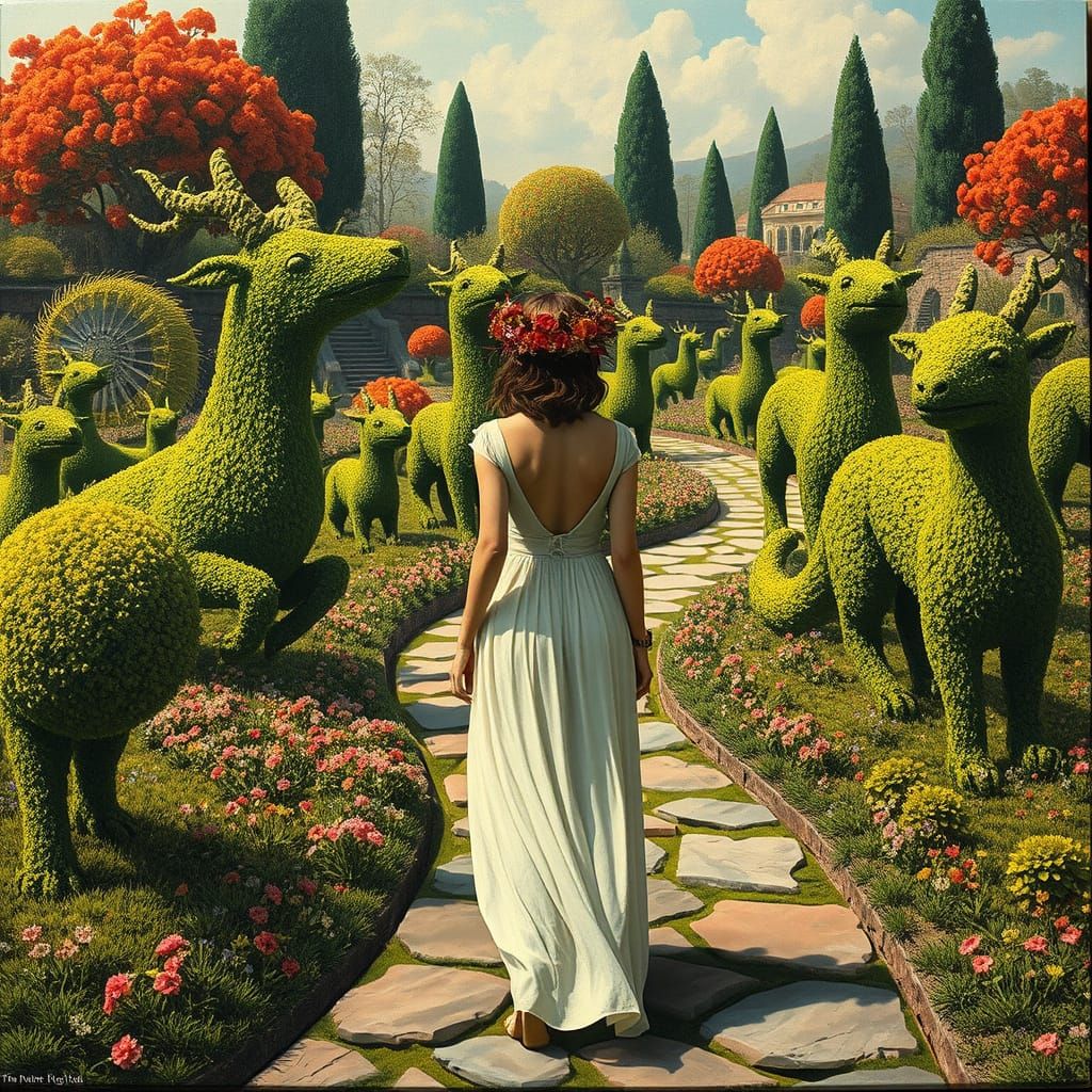 Whimsical Garden Scene with Melting Elements