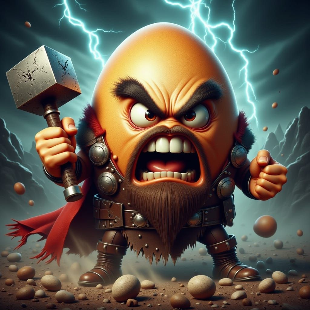Angry Egg Viking God Thor Creates Lightning