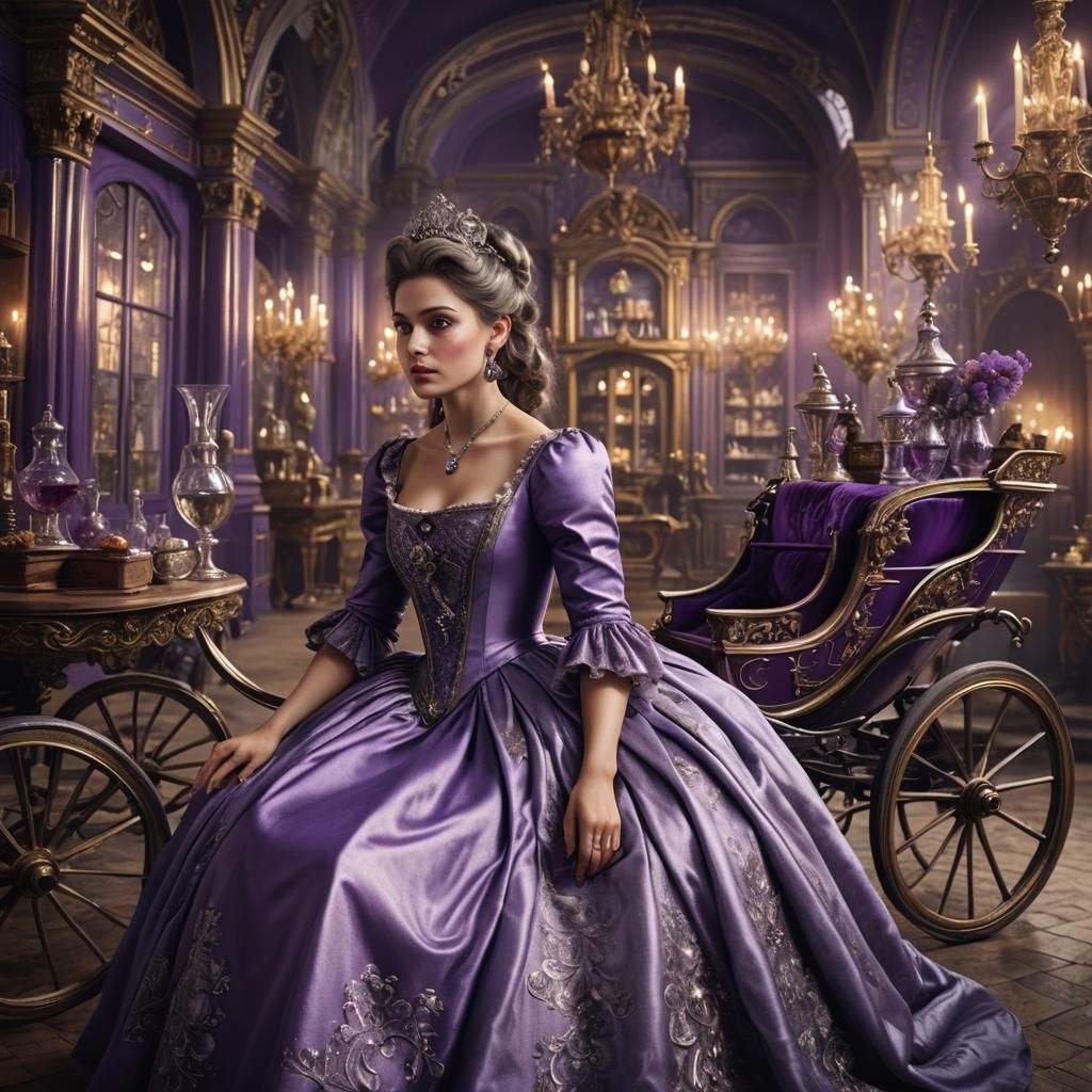 Baroque Princess with Silver Carriage, Detailed Matte Painti...