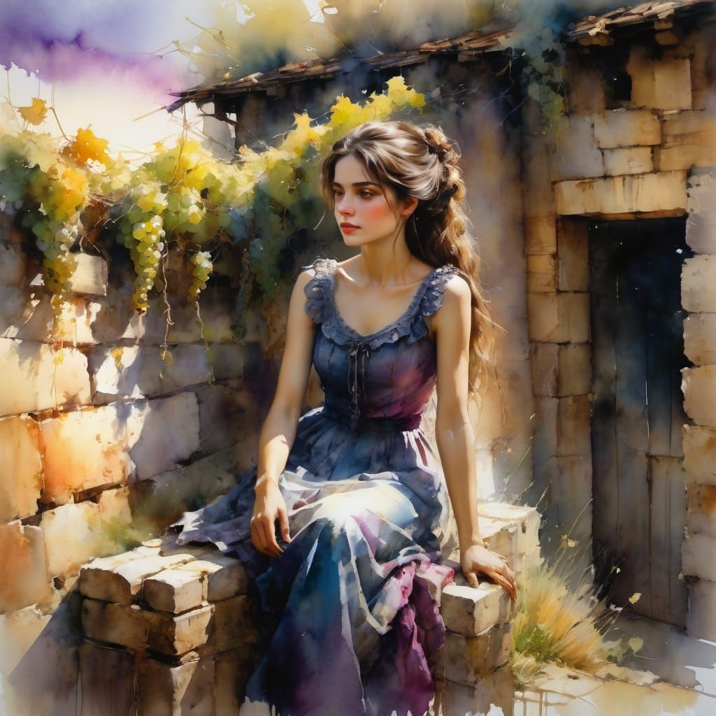 Italian Woman in Whimsical Watercolor