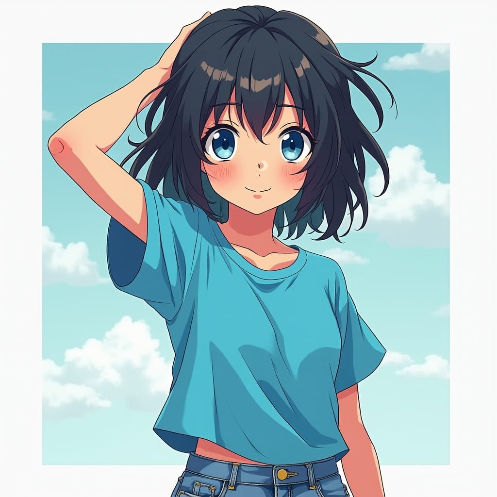 Anime Girl with Blue Eyes in Manga Style