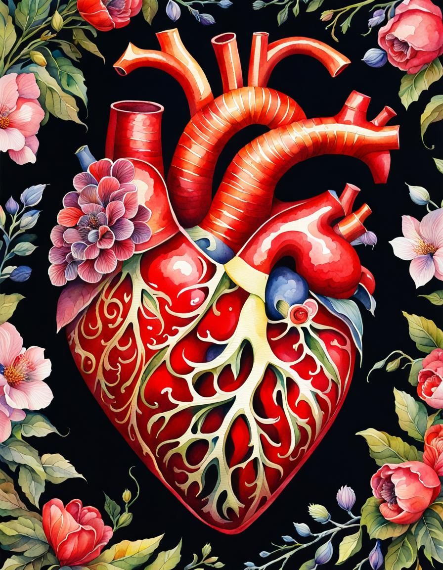 Floral Watercolor Heart with Volumetric Lighting