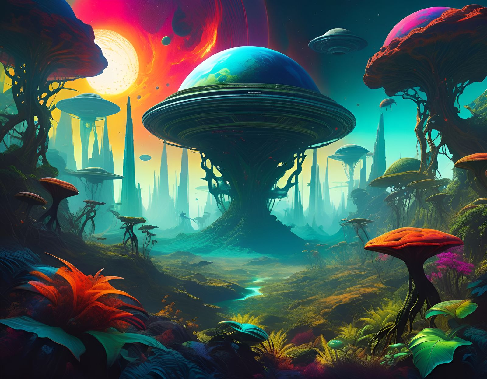 Lush Alien Planet with Strange Creatures