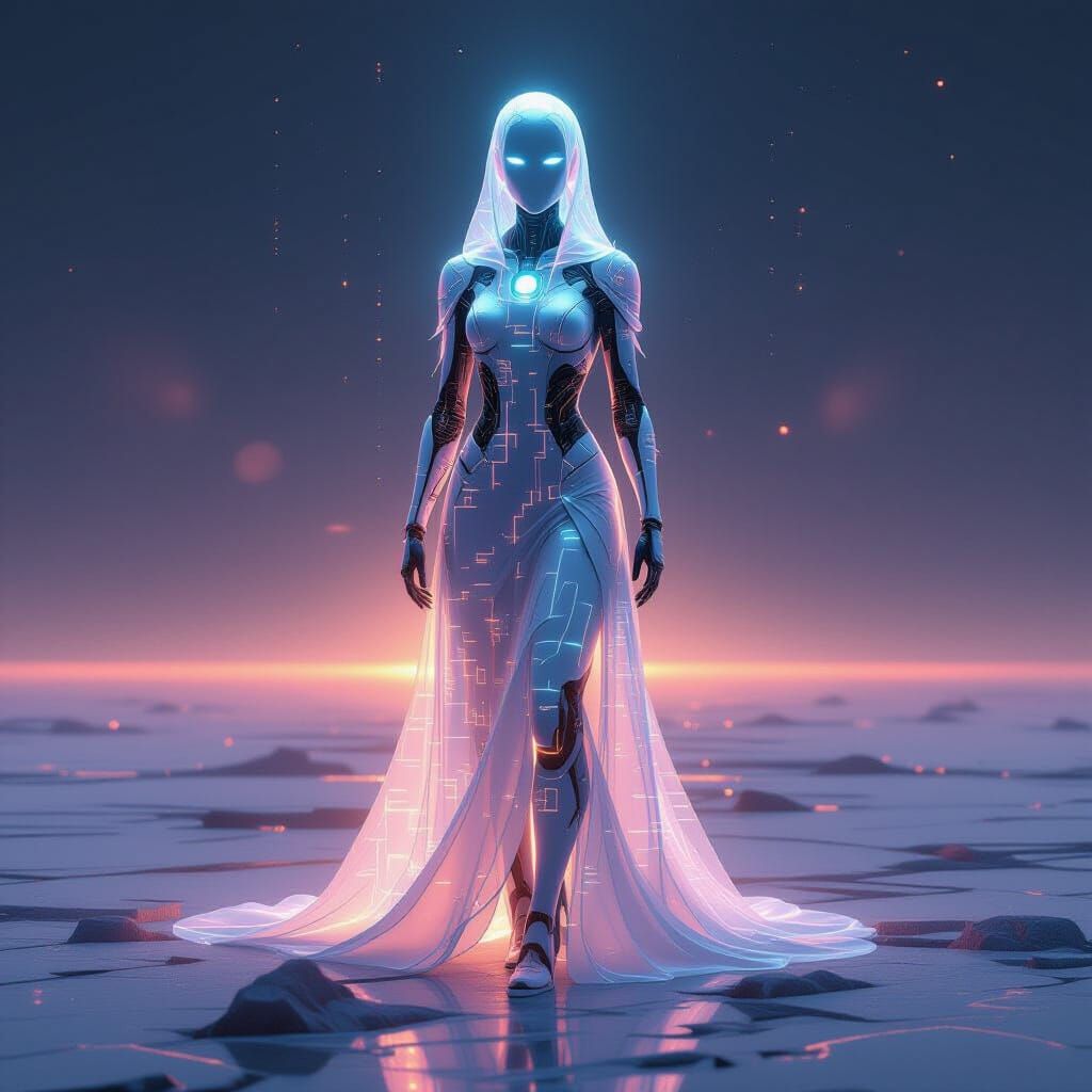 Ethereal AI Entity in Digital Landscape