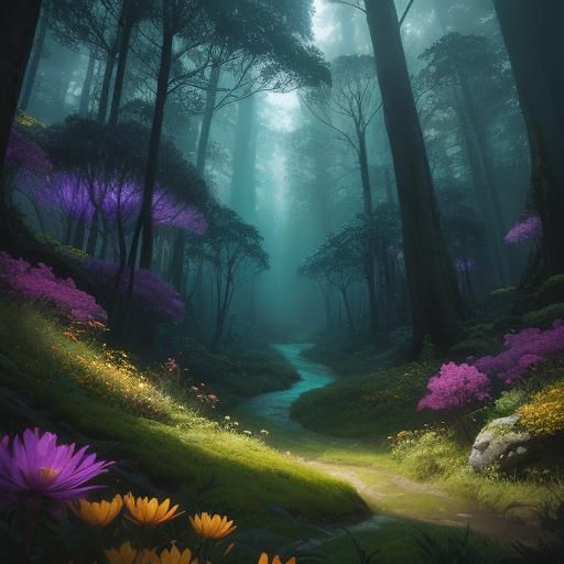 Colorful Unicorn in Mystical Forest: Fantasy Concept Art