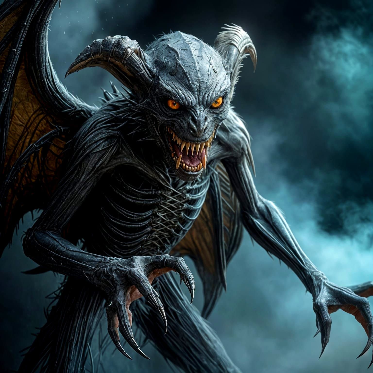 Terrorizing, Human-Like Mythical Creature in Eerie, Dark Fan...