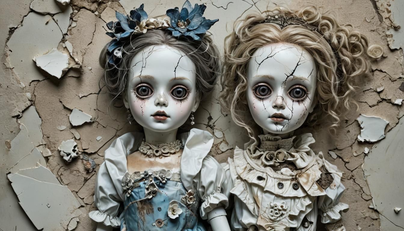 Macabre Porcelain Doll in Expressionist Dark Fantasy Style