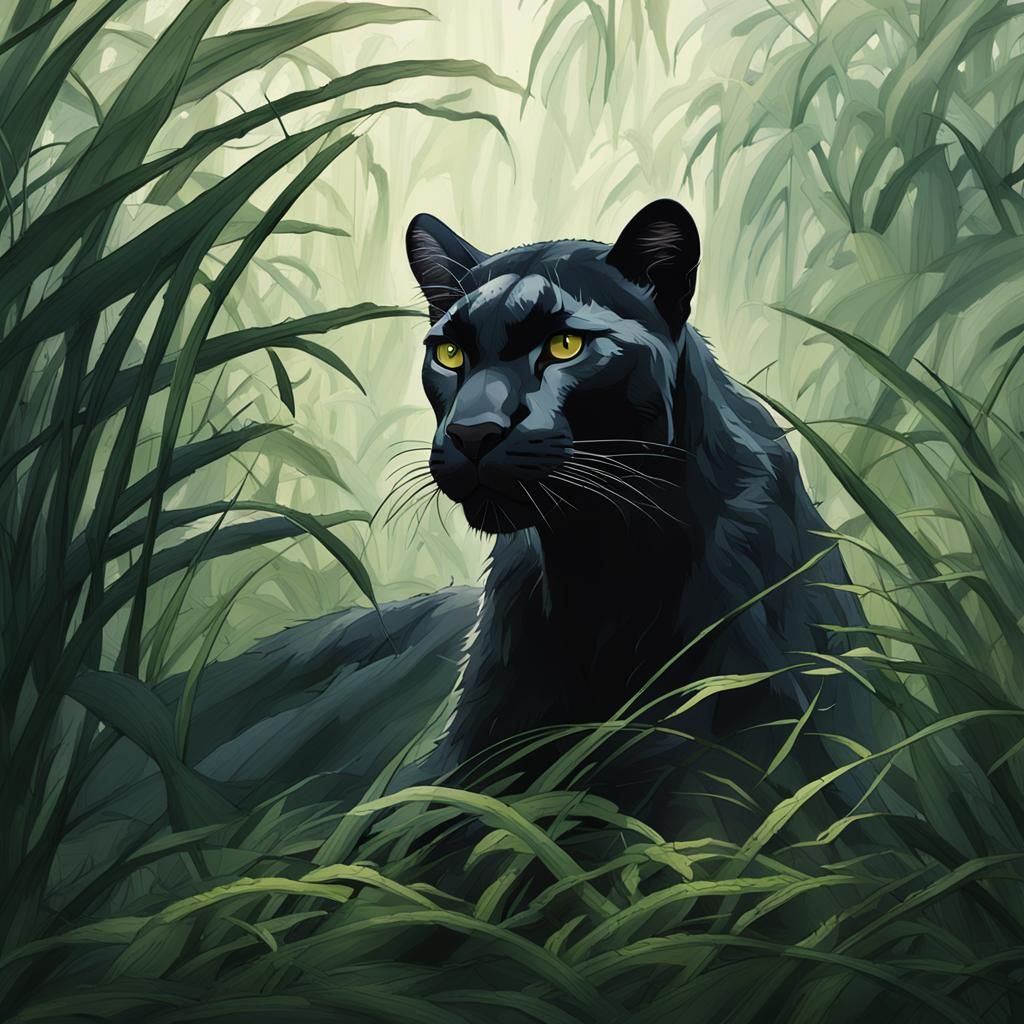 Black Puma Hidden in Jungle Swamp