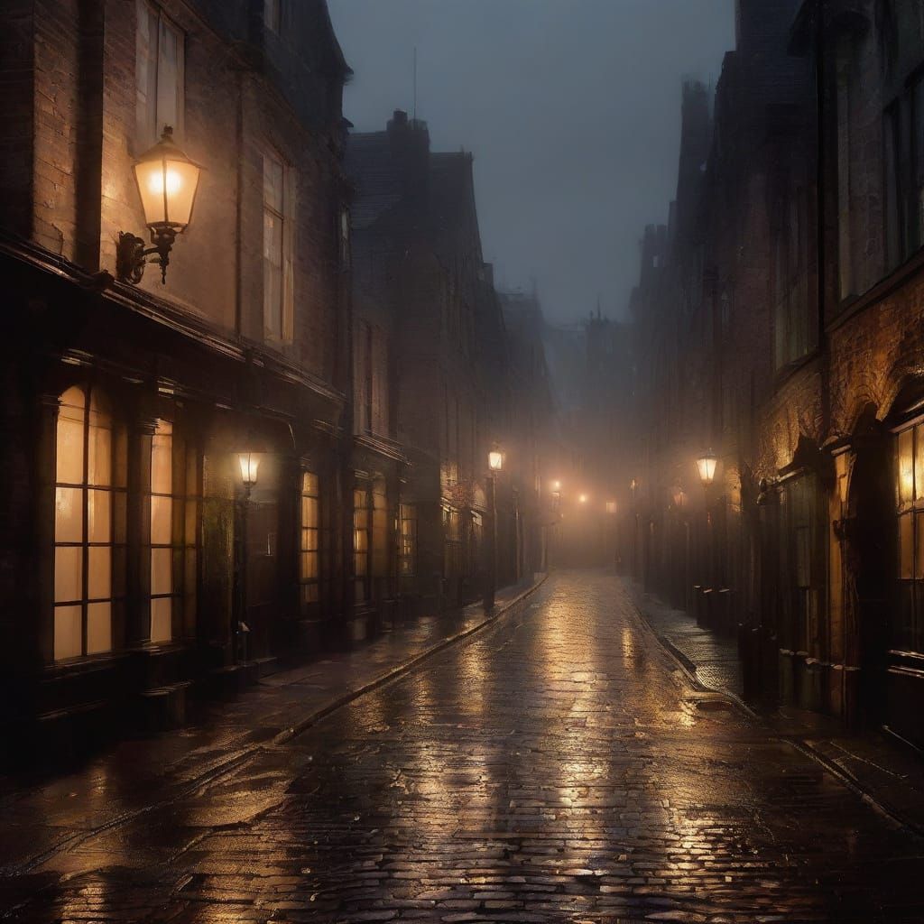 Magical Foggy London Street at Night