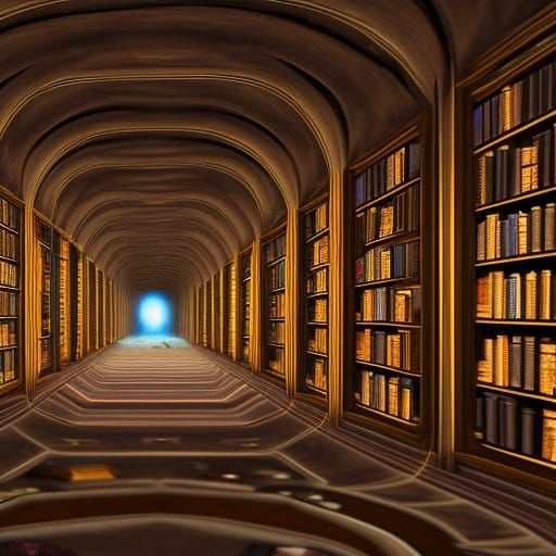 Infinity Hallway of Books in Detailed Matte Painting