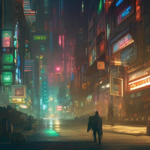 Cyberpunk Market in Detailed Matte Painting Style