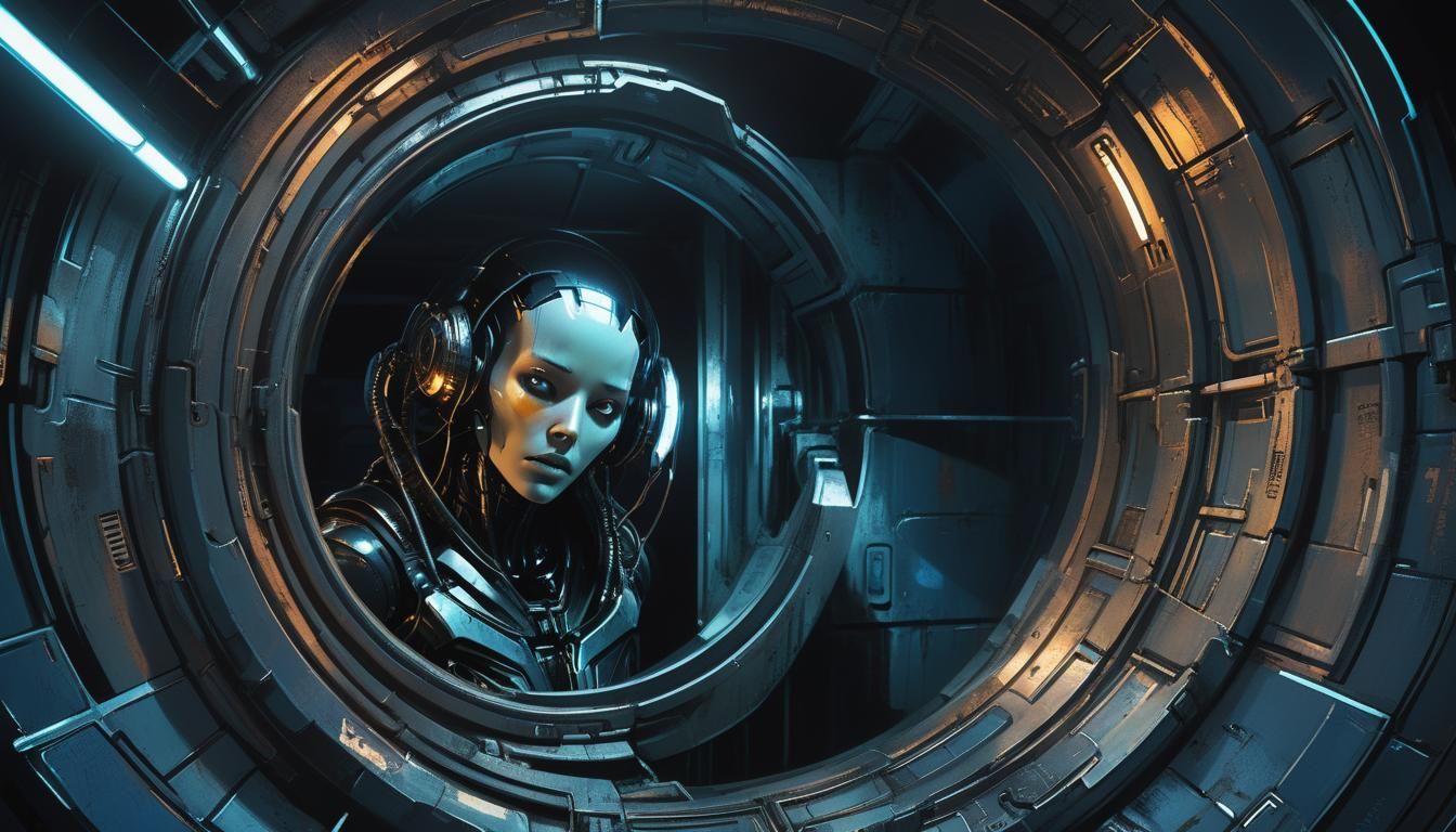 Claustrophobic Cyberpunk Capsule: A Confined Metallic Scene
