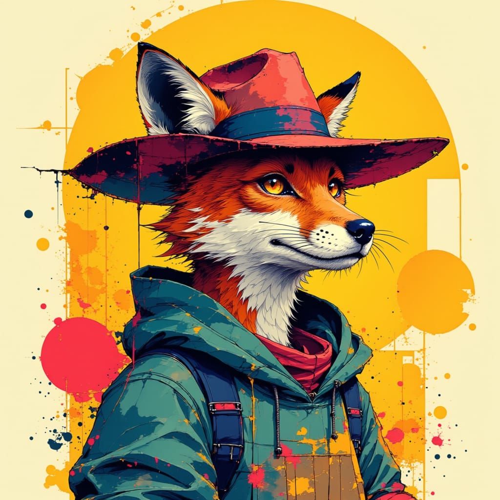 Anthropomorphic Coyote Cowboy in Intricate Line Art