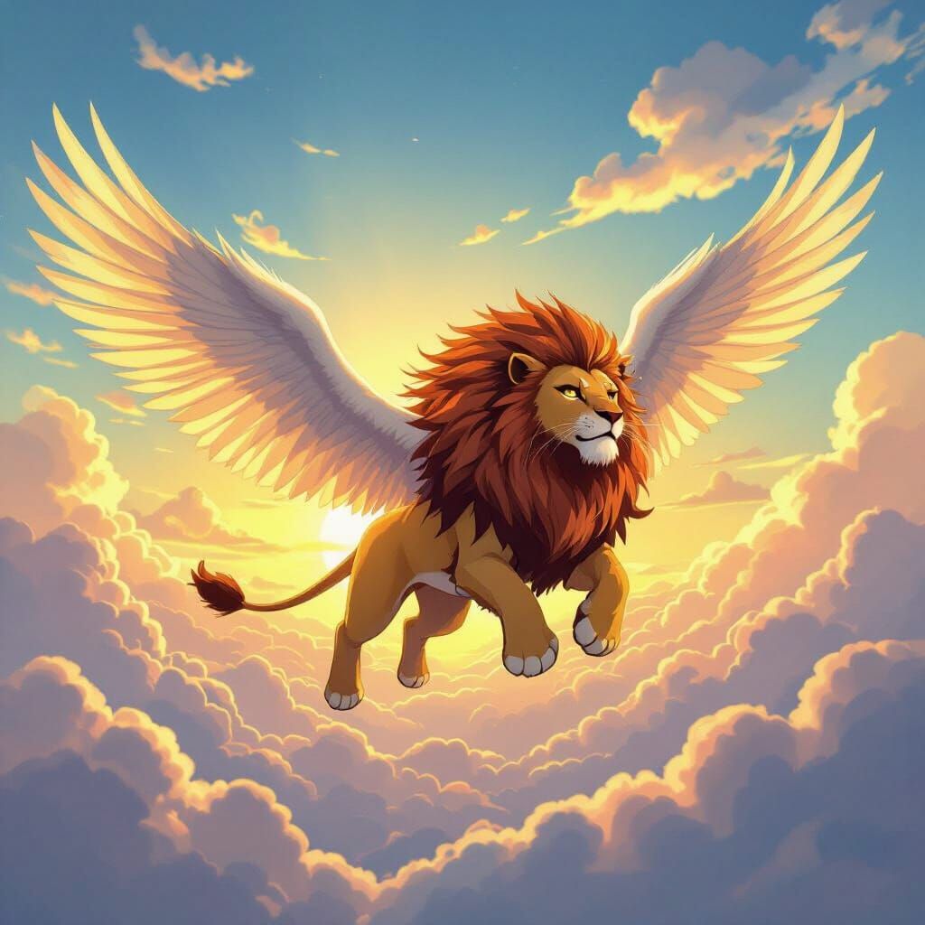 Majestic Winged Lion in Anime Fantasy Style