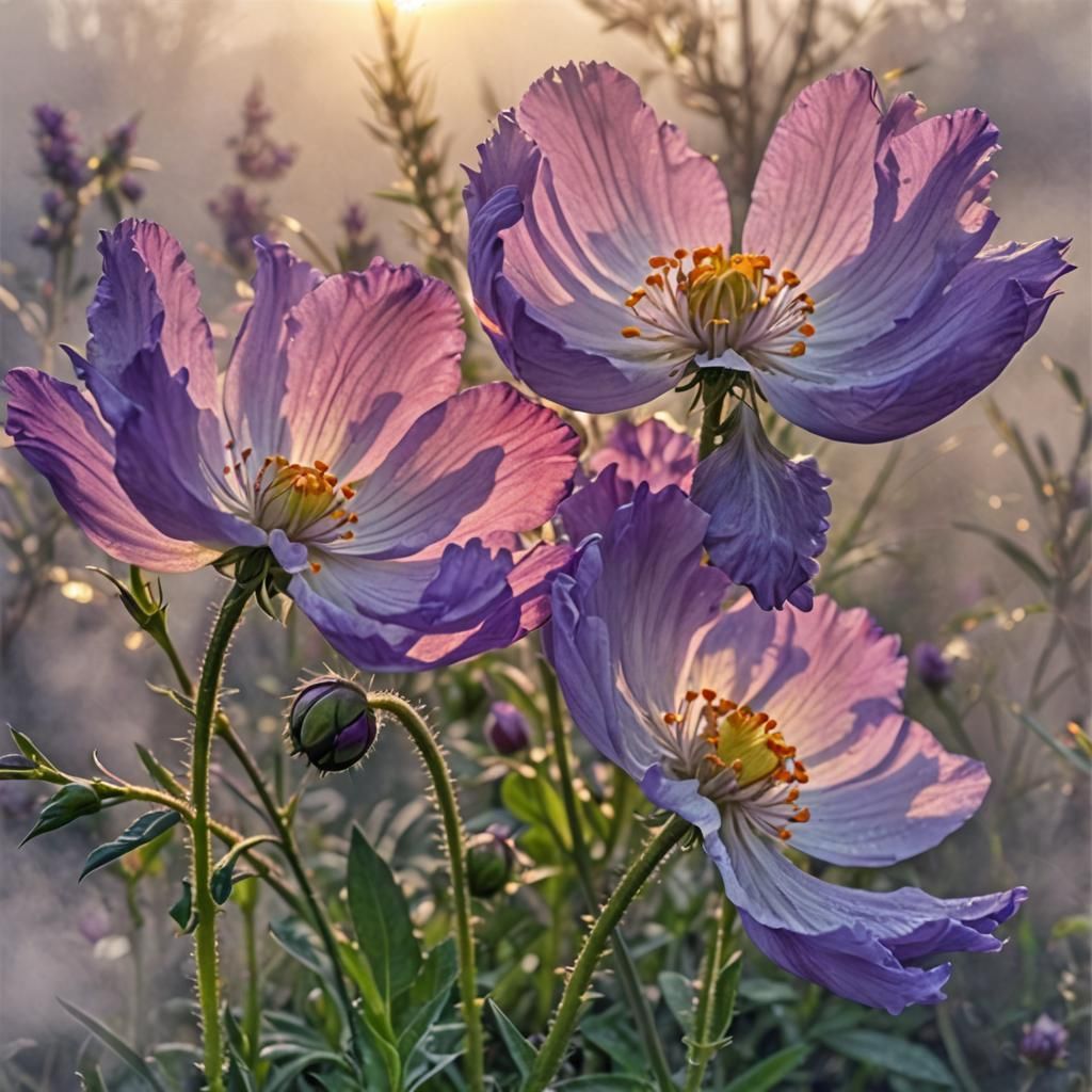 Vibrant Purple Blooms Radiate in Heavenly Light