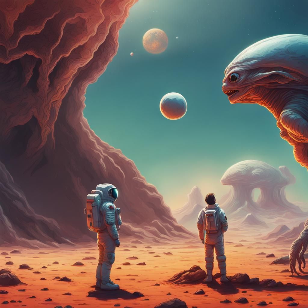 Astronaut's First Contact on Alien Planet: Hyperrealistic Ar...