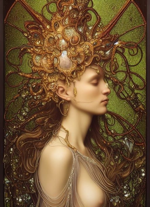 Ethereal Stained Glass Goddess in Surrealist Style