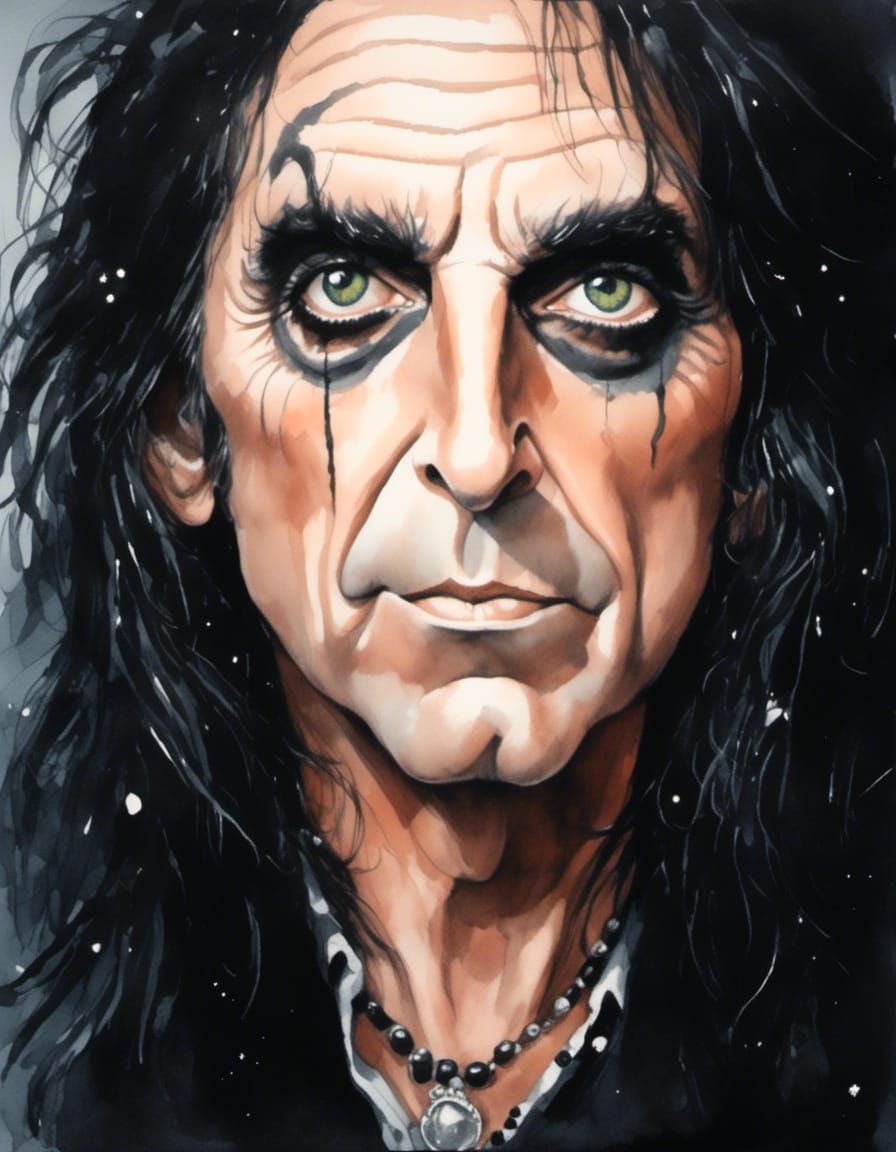 Portrait of 70s rock icon Alice Cooper.
