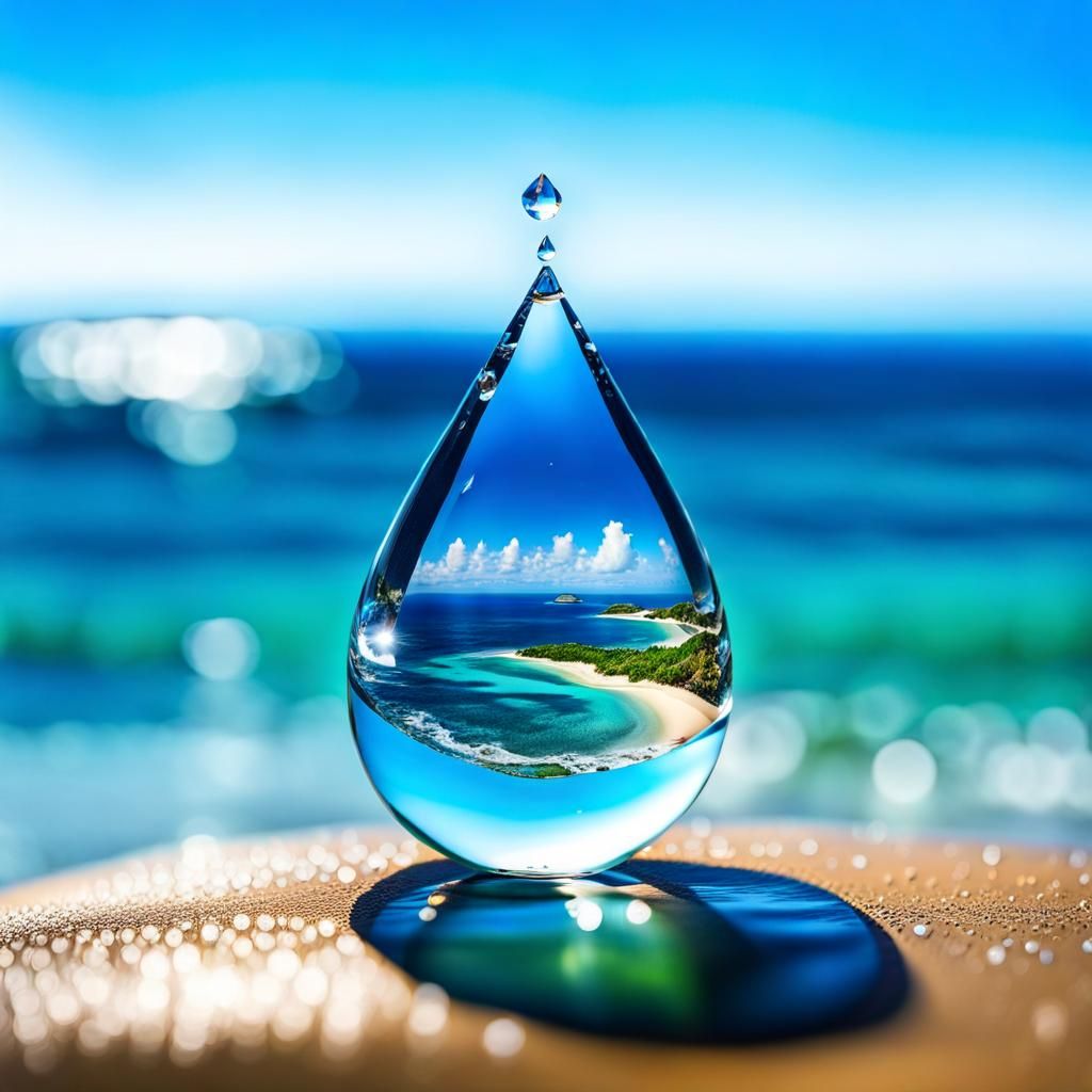 Raindrop with oceanscape inside