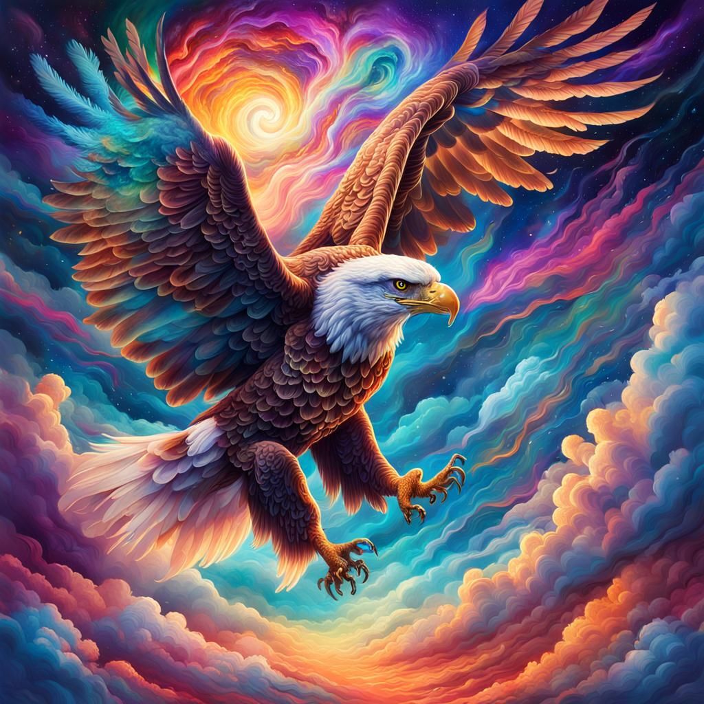 Majestic Eagle Soaring Through Cloudy Skies