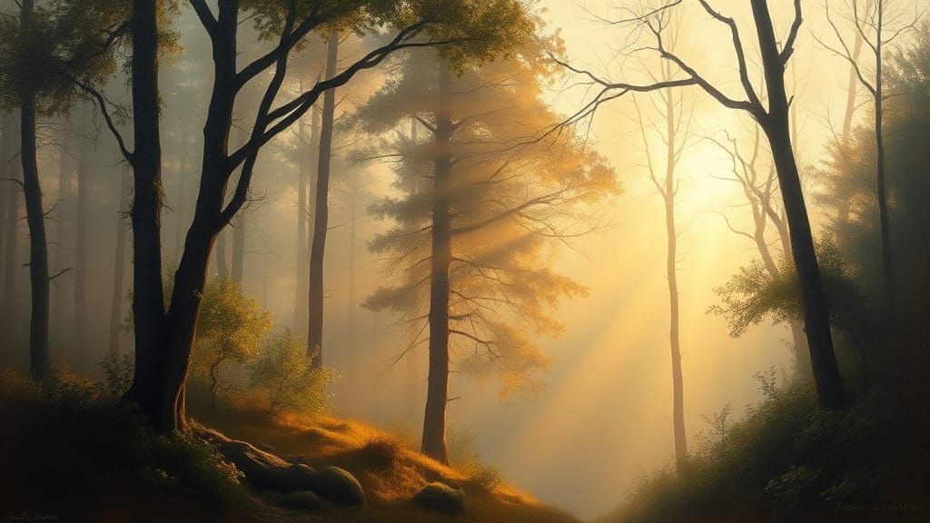 Idyllic Dawn Landscape in Impressionist Style