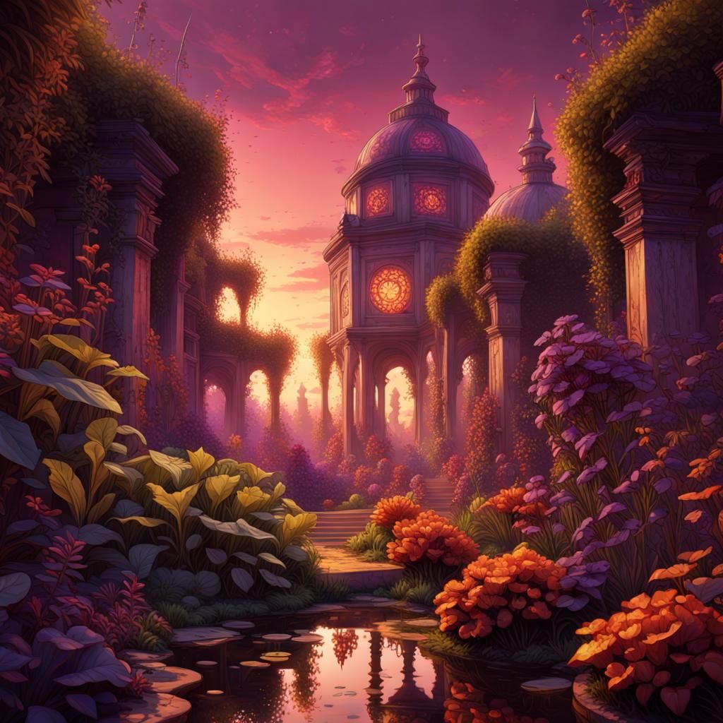 Poisonous Garden Under a Red Sky: Dark Fantasy Art