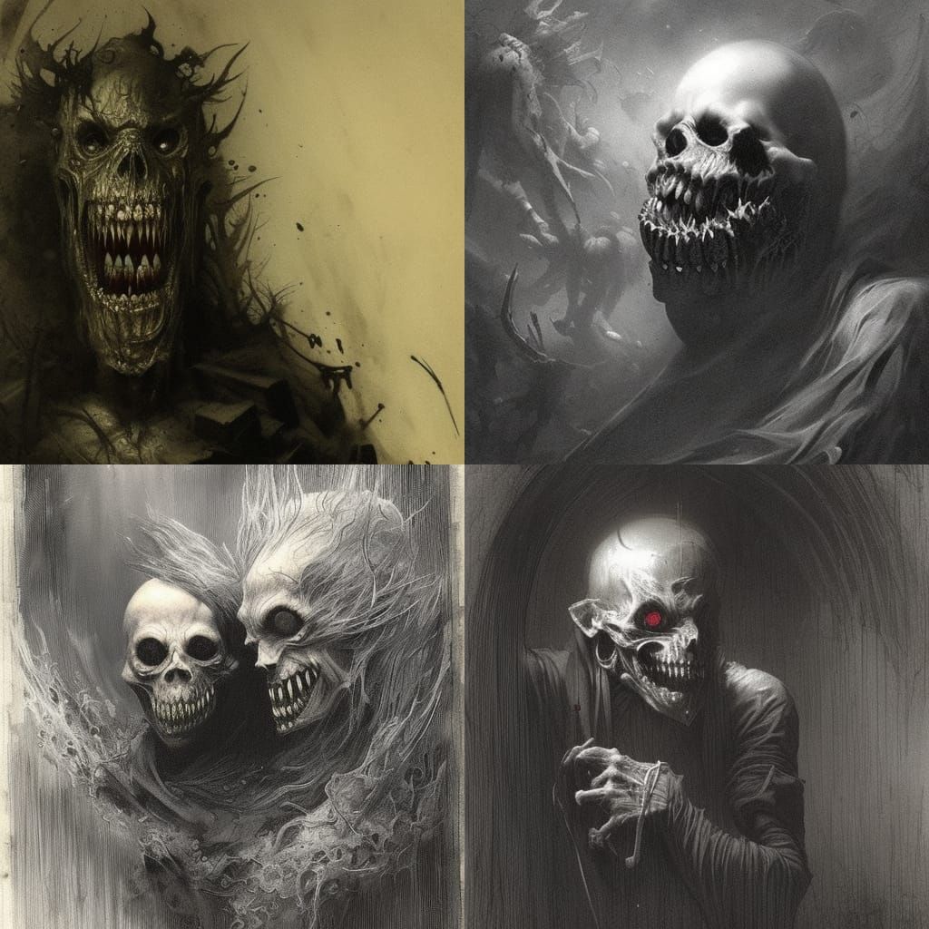 Horrific Psychopathic Smile in Gustave Doré Style