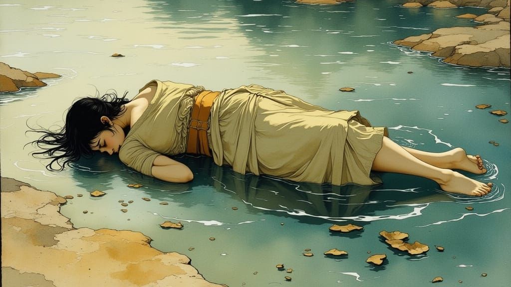 Korean Woman in Serene Coastal Landscape