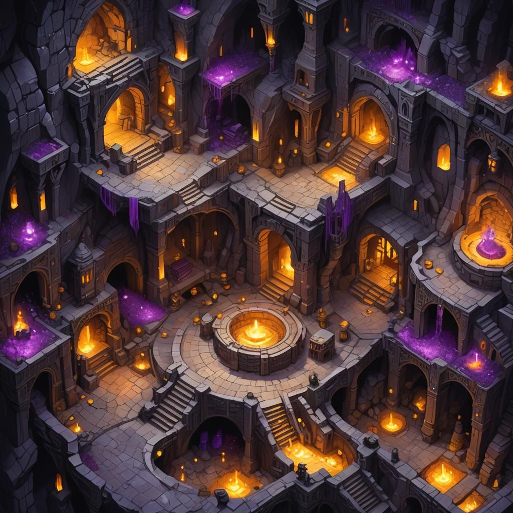 Isometric Dark Fantasy Dungeon Cavern, Unreal Engine Art