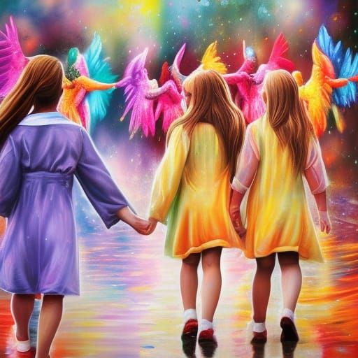 Girls and Angels at an Outdoor Market