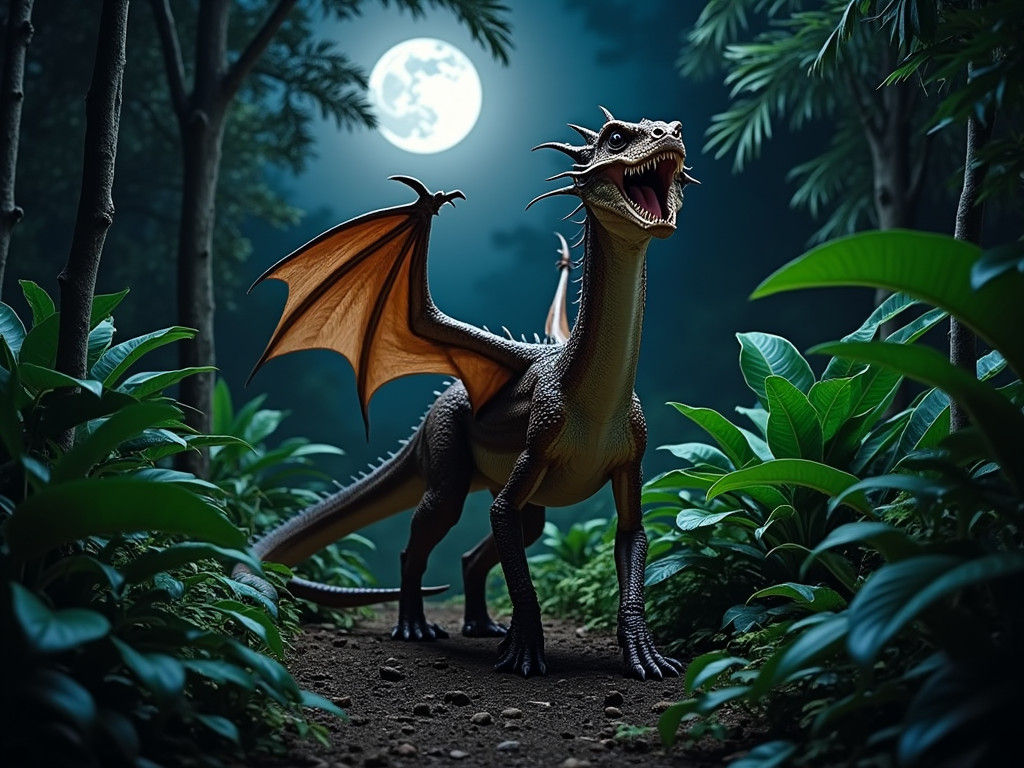 Asian Night Dragon Roars in the Rainforest