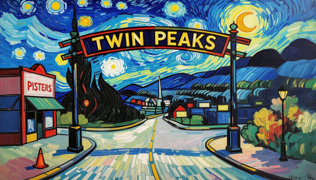 Twin Peaks Town Entrance Painting in Van Gogh Style