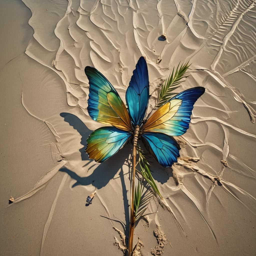 Palm Tree Butterfly: Surreal Oil Painting