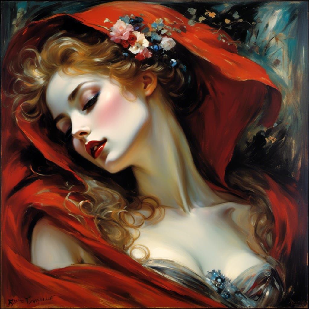 Gothic Vampire Little Red Riding Hood Oil Painting