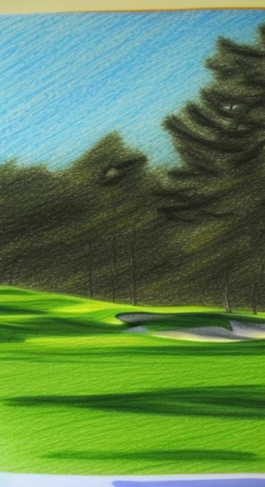 Golf Course in Colored Pencil Style