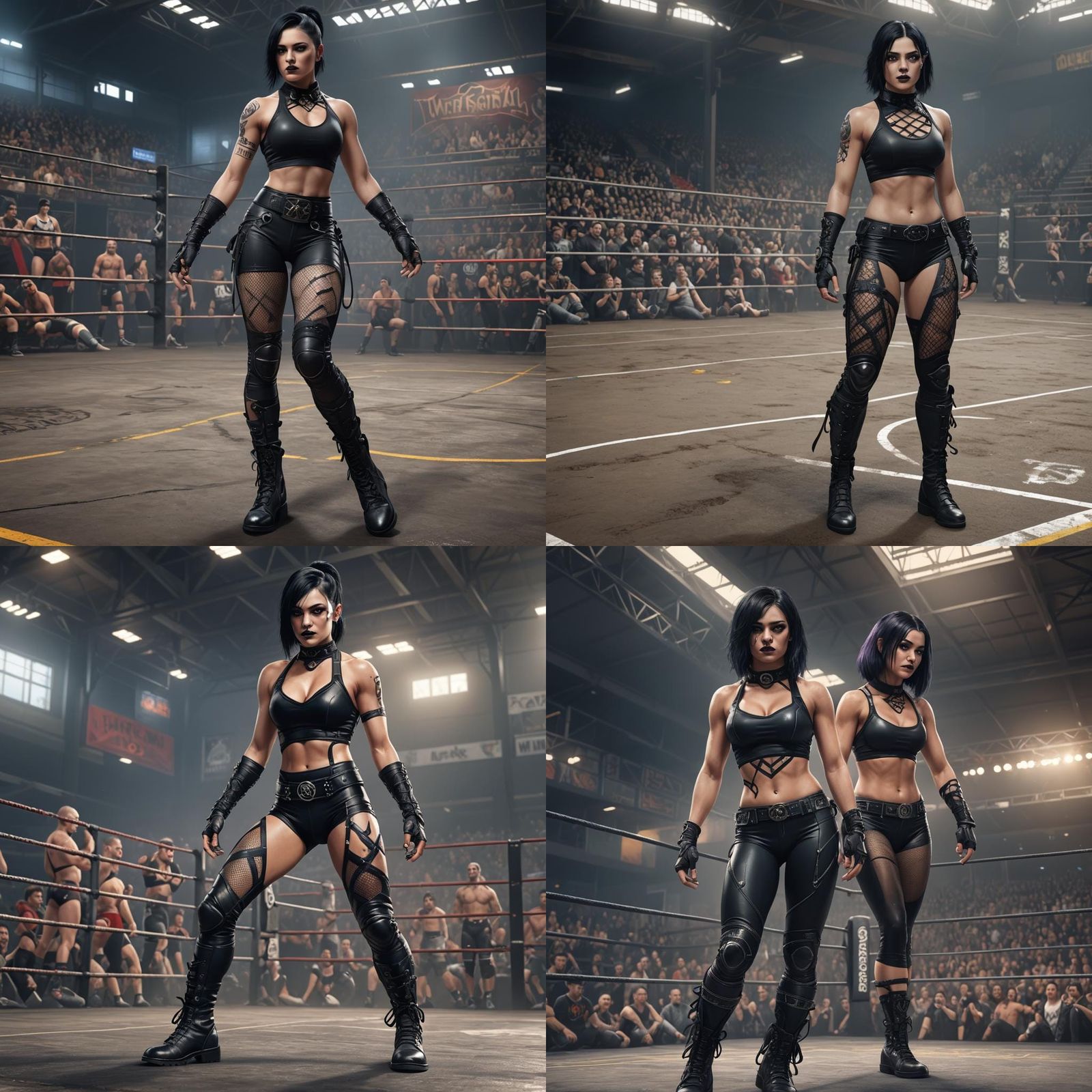 Goth Wrestler in Ring: Detailed Fantasy Art