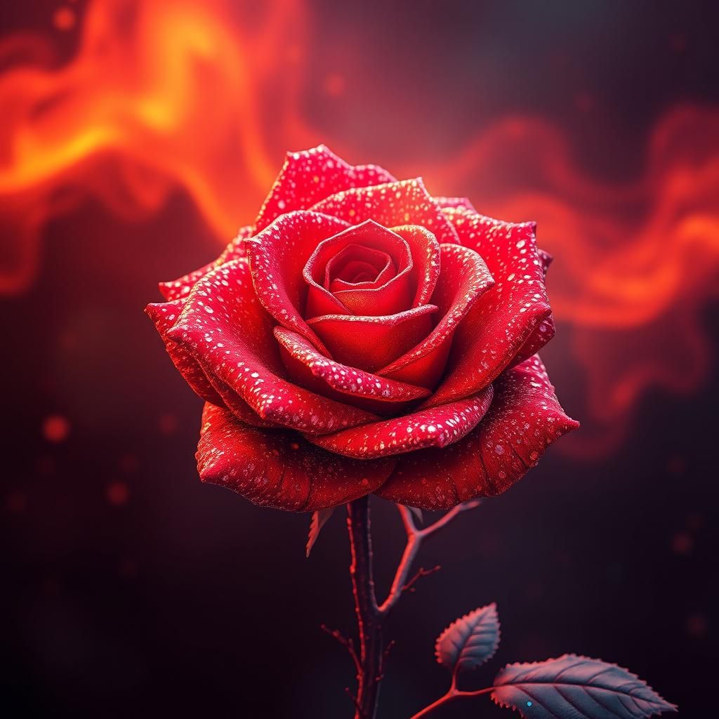 Pixelated Red Rose in Diamond Painting Style