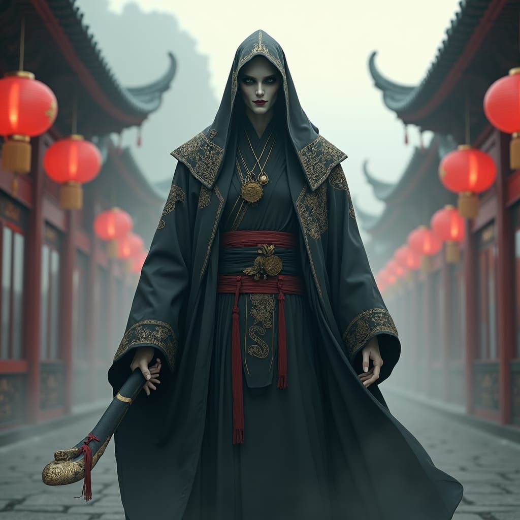 Chinese Grim Reaper in Mystical Landscape, Anime Art